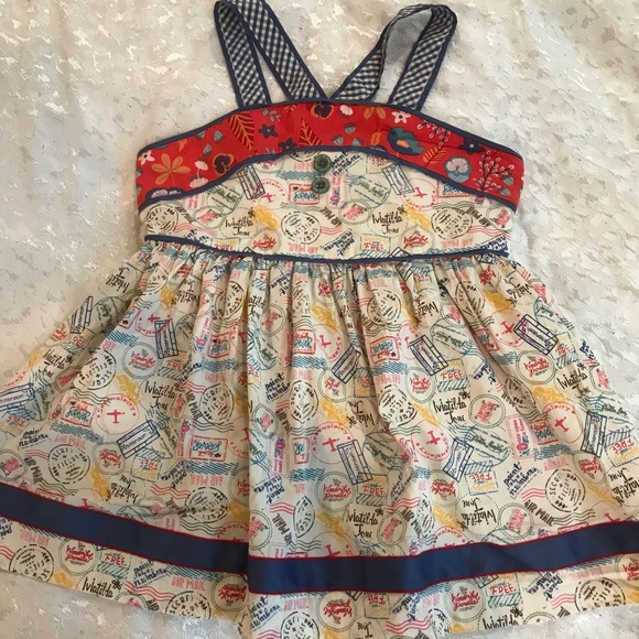 Matilda Jane Other - Matilda Jane Girls Travel Postmark Print Sundress with Navy Trim size 12